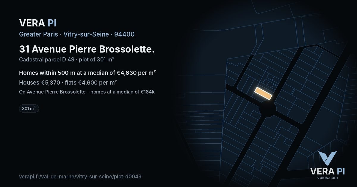 31 Avenue Pierre Brossolette, Vitry-sur-Seine at night – the plot lit, the parcels around coloured by the prices near them