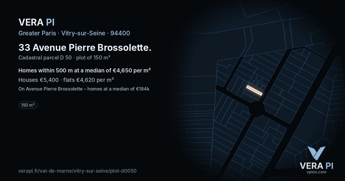 33 Avenue Pierre Brossolette, Vitry-sur-Seine at night – the plot lit, the parcels around coloured by the prices near them