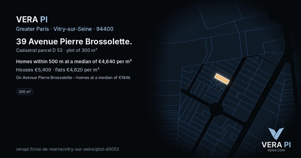 39 Avenue Pierre Brossolette, Vitry-sur-Seine at night – the plot lit, the parcels around coloured by the prices near them