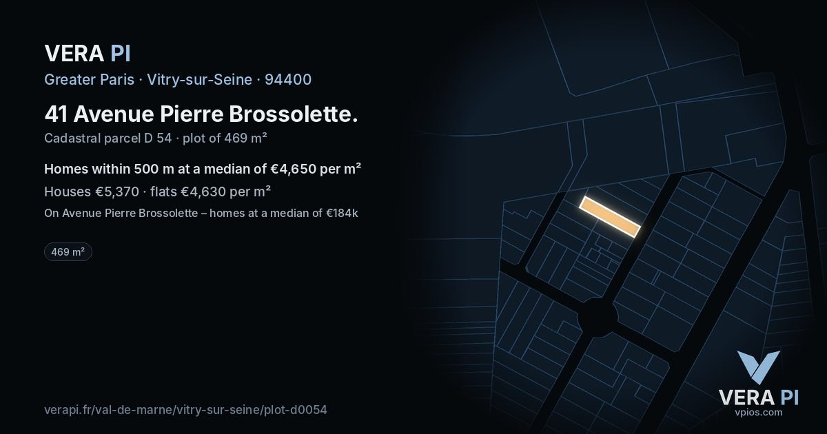 41 Avenue Pierre Brossolette, Vitry-sur-Seine at night – the plot lit, the parcels around coloured by the prices near them