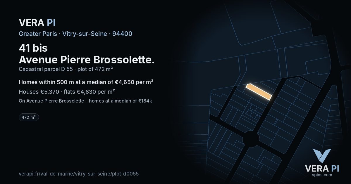 41 bis Avenue Pierre Brossolette, Vitry-sur-Seine at night – the plot lit, the parcels around coloured by the prices near them