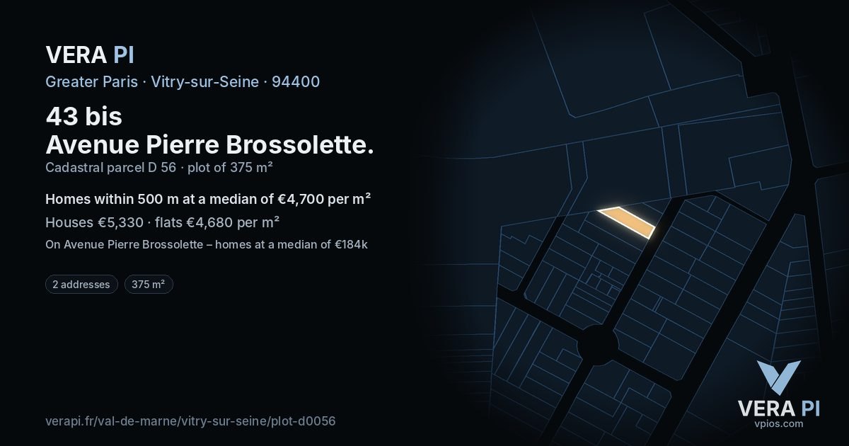 43 bis Avenue Pierre Brossolette, Vitry-sur-Seine at night – the plot lit, the parcels around coloured by the prices near them