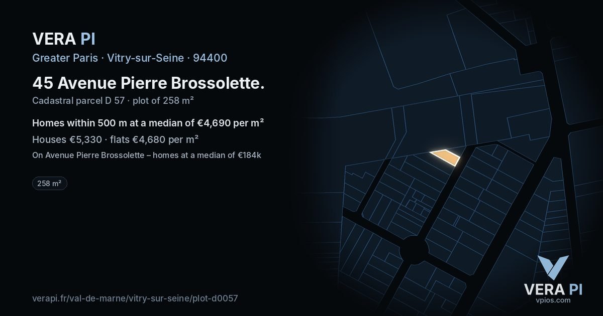 45 Avenue Pierre Brossolette, Vitry-sur-Seine at night – the plot lit, the parcels around coloured by the prices near them