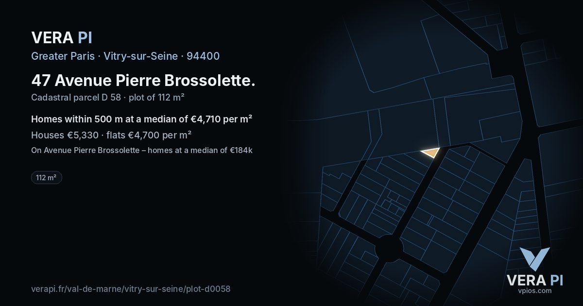 47 Avenue Pierre Brossolette, Vitry-sur-Seine at night – the plot lit, the parcels around coloured by the prices near them