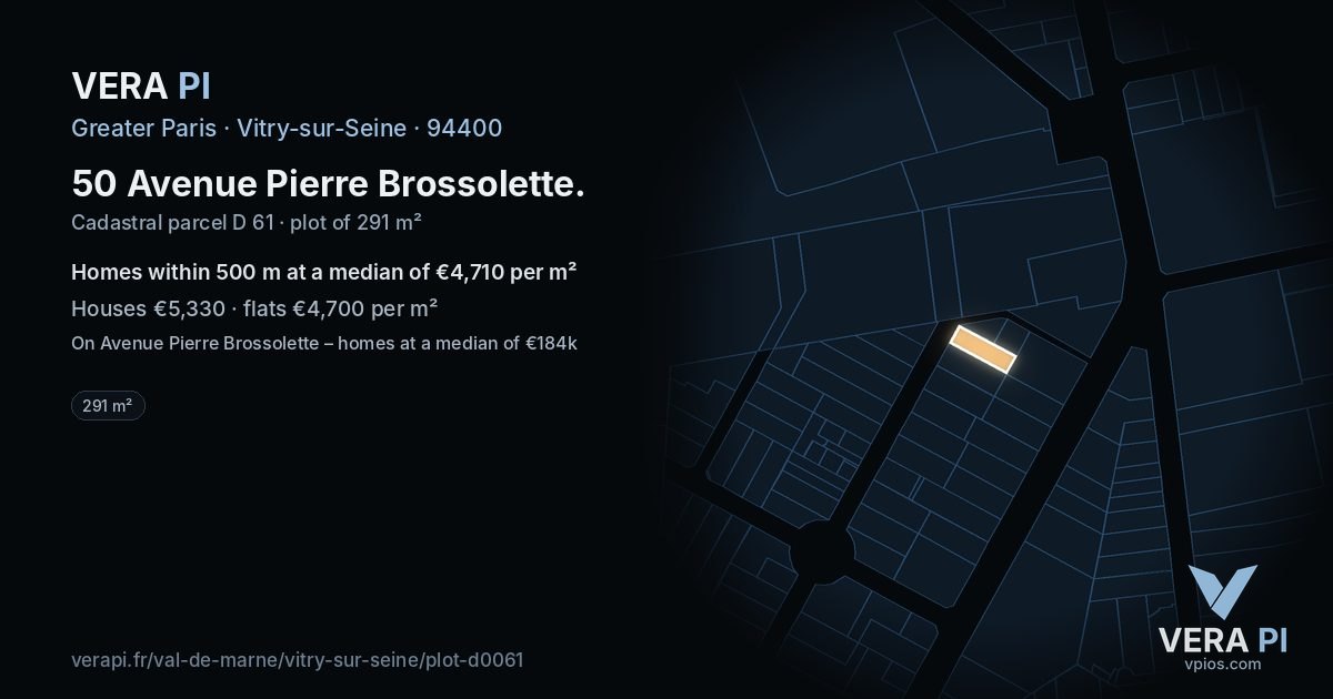 50 Avenue Pierre Brossolette, Vitry-sur-Seine at night – the plot lit, the parcels around coloured by the prices near them