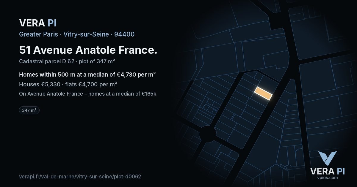 51 Avenue Anatole France, Vitry-sur-Seine at night – the plot lit, the parcels around coloured by the prices near them