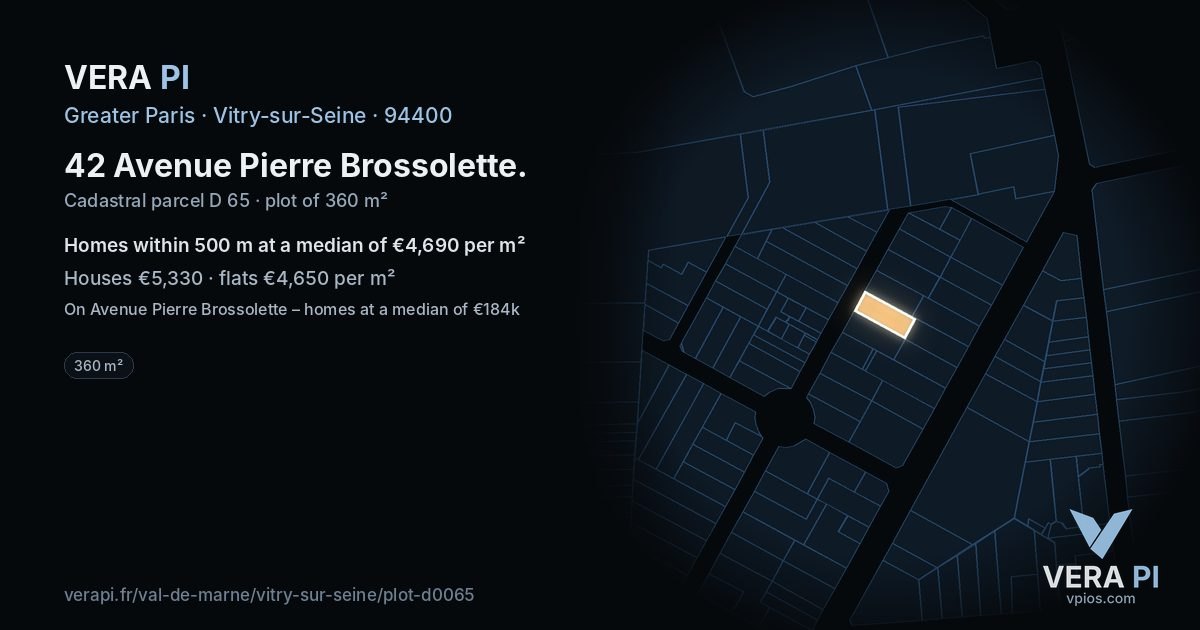 42 Avenue Pierre Brossolette, Vitry-sur-Seine at night – the plot lit, the parcels around coloured by the prices near them