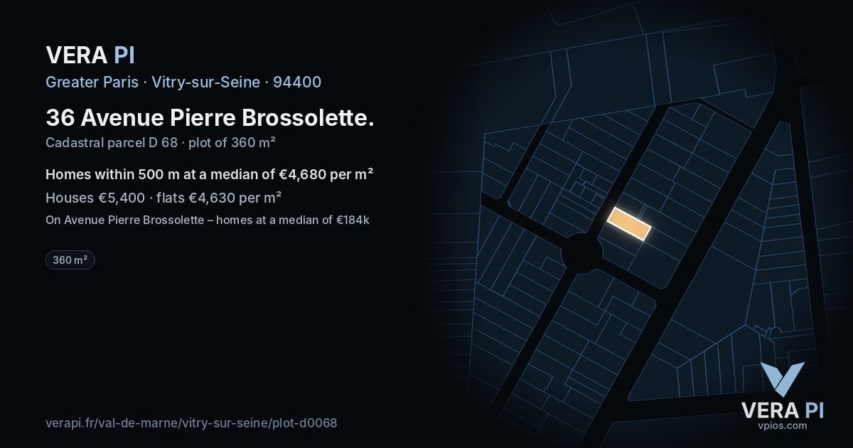 36 Avenue Pierre Brossolette, Vitry-sur-Seine at night – the plot lit, the parcels around coloured by the prices near them