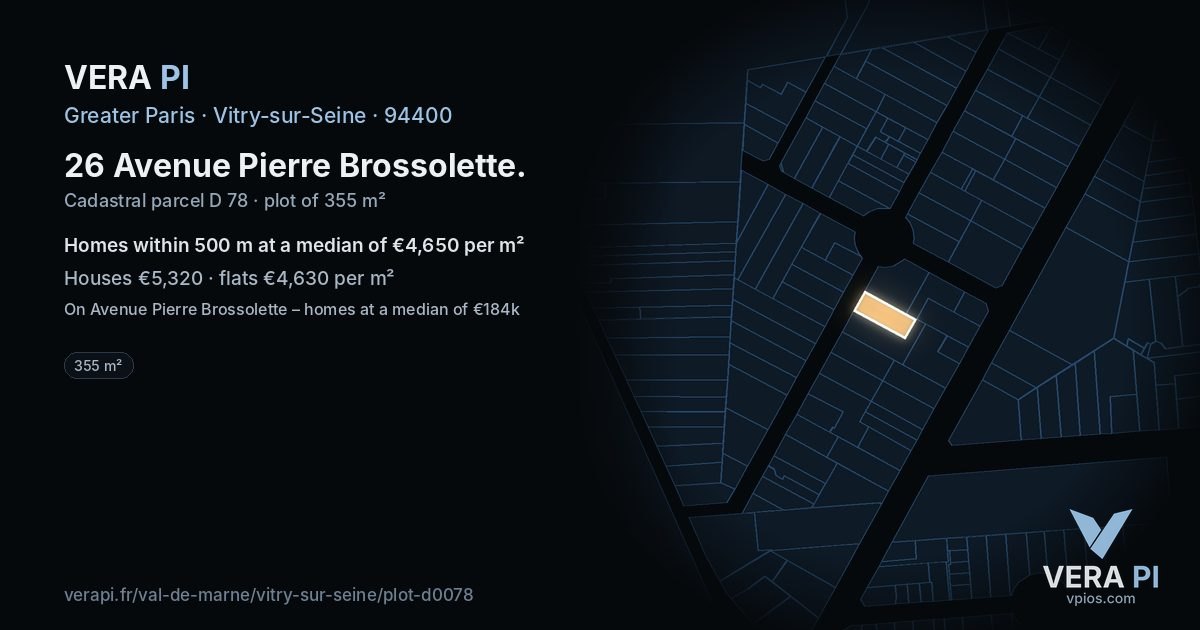 26 Avenue Pierre Brossolette, Vitry-sur-Seine at night – the plot lit, the parcels around coloured by the prices near them