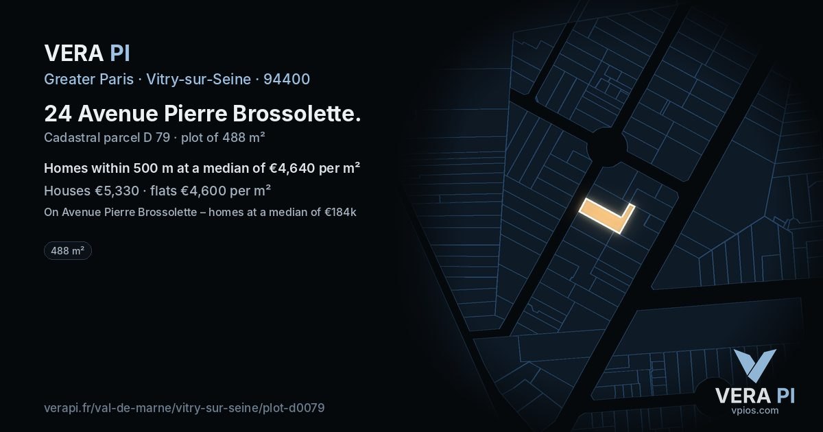 24 Avenue Pierre Brossolette, Vitry-sur-Seine at night – the plot lit, the parcels around coloured by the prices near them