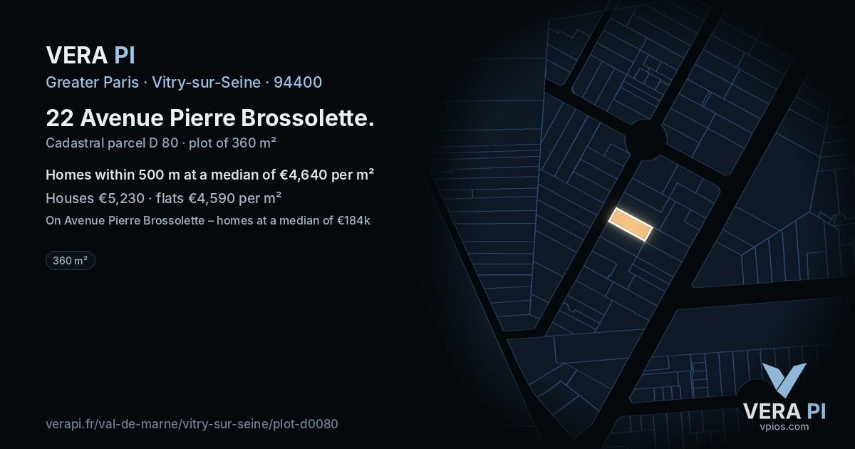 22 Avenue Pierre Brossolette, Vitry-sur-Seine at night – the plot lit, the parcels around coloured by the prices near them
