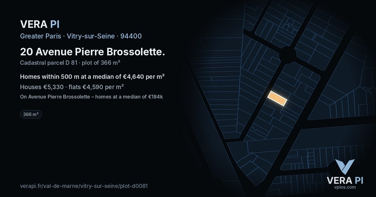 20 Avenue Pierre Brossolette, Vitry-sur-Seine at night – the plot lit, the parcels around coloured by the prices near them
