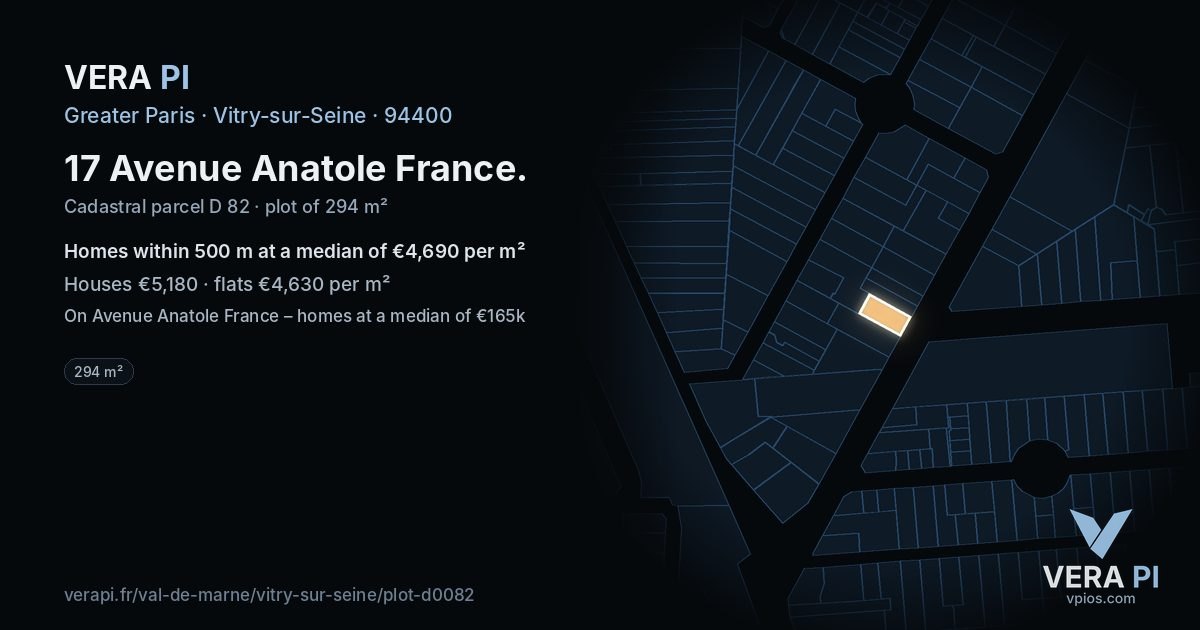17 Avenue Anatole France, Vitry-sur-Seine at night – the plot lit, the parcels around coloured by the prices near them