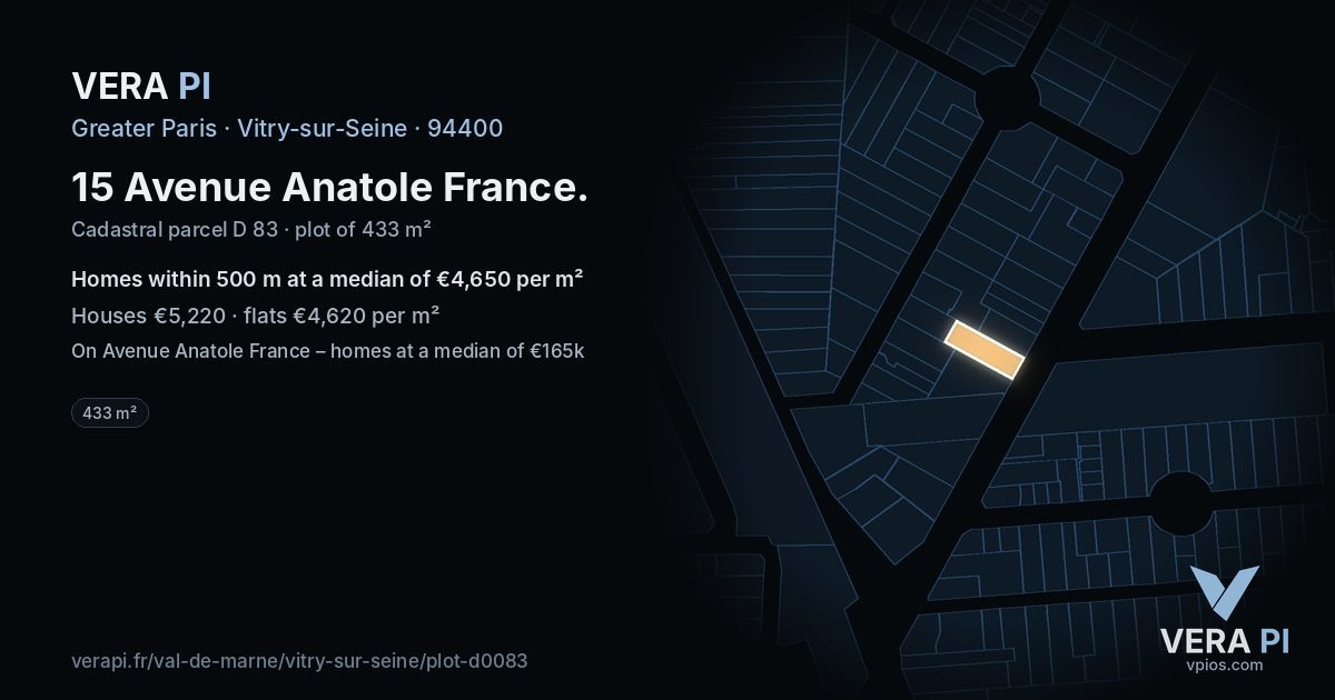 15 Avenue Anatole France, Vitry-sur-Seine at night – the plot lit, the parcels around coloured by the prices near them