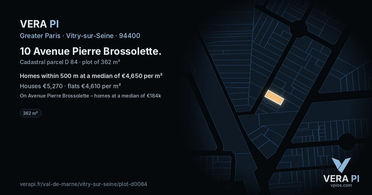 10 Avenue Pierre Brossolette, Vitry-sur-Seine at night – the plot lit, the parcels around coloured by the prices near them