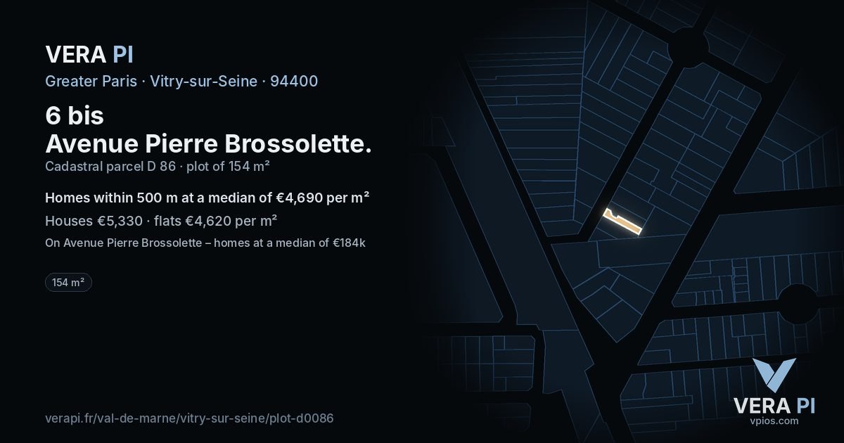 6 bis Avenue Pierre Brossolette, Vitry-sur-Seine at night – the plot lit, the parcels around coloured by the prices near them