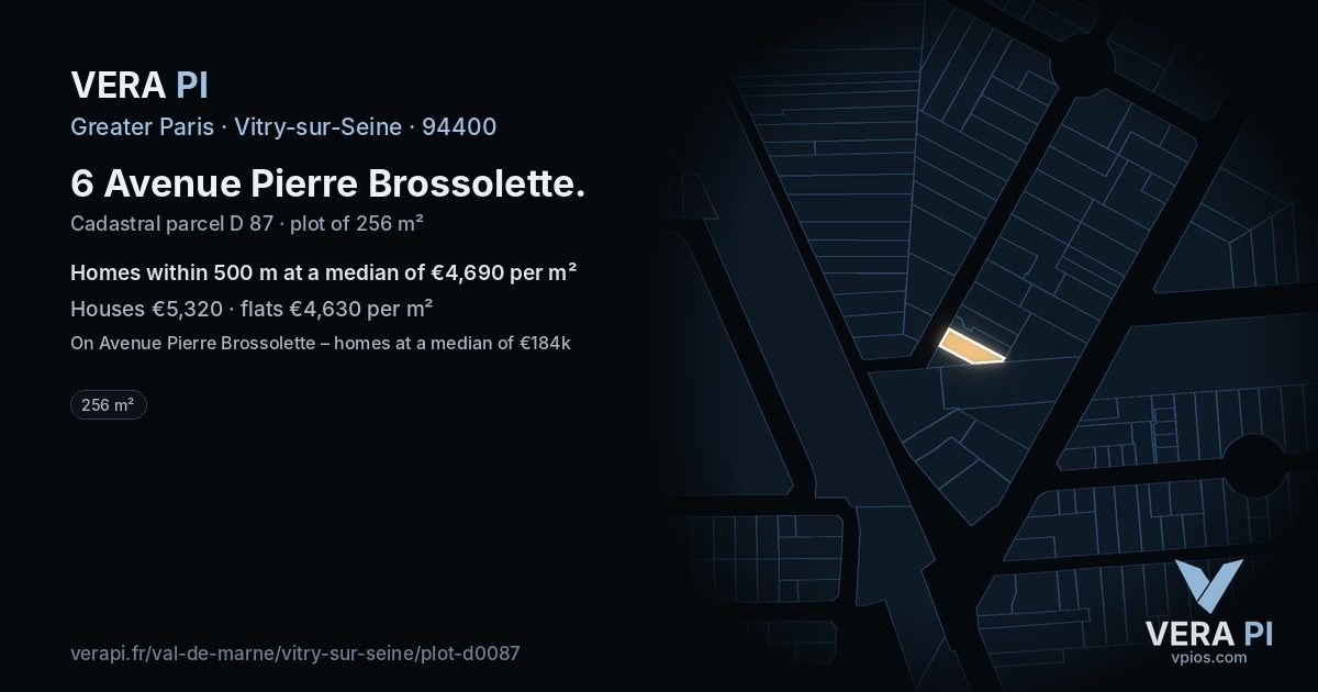 6 Avenue Pierre Brossolette, Vitry-sur-Seine at night – the plot lit, the parcels around coloured by the prices near them