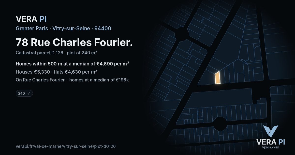 78 Rue Charles Fourier, Vitry-sur-Seine at night – the plot lit, the parcels around coloured by the prices near them