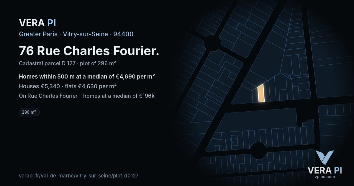 76 Rue Charles Fourier, Vitry-sur-Seine at night – the plot lit, the parcels around coloured by the prices near them