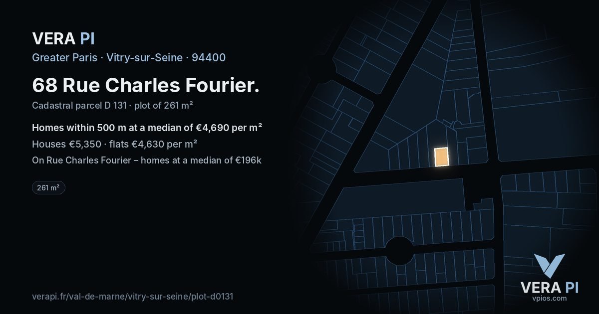 68 Rue Charles Fourier, Vitry-sur-Seine at night – the plot lit, the parcels around coloured by the prices near them