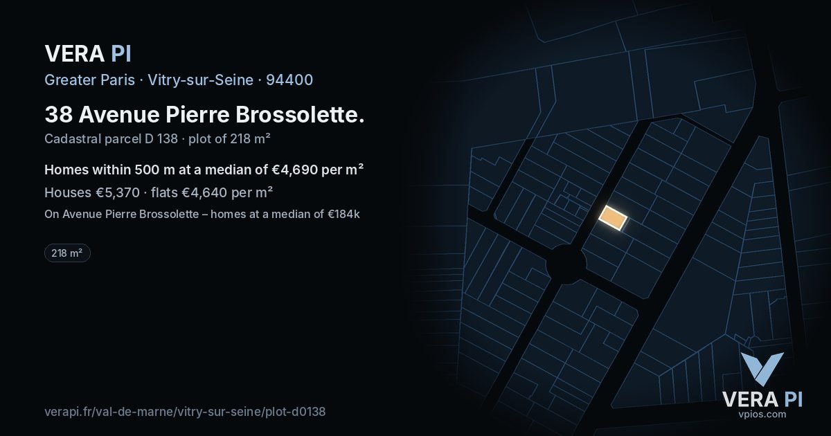 38 Avenue Pierre Brossolette, Vitry-sur-Seine at night – the plot lit, the parcels around coloured by the prices near them