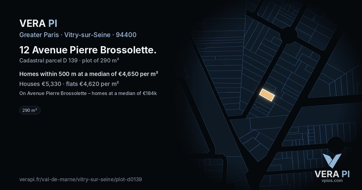 12 Avenue Pierre Brossolette, Vitry-sur-Seine at night – the plot lit, the parcels around coloured by the prices near them