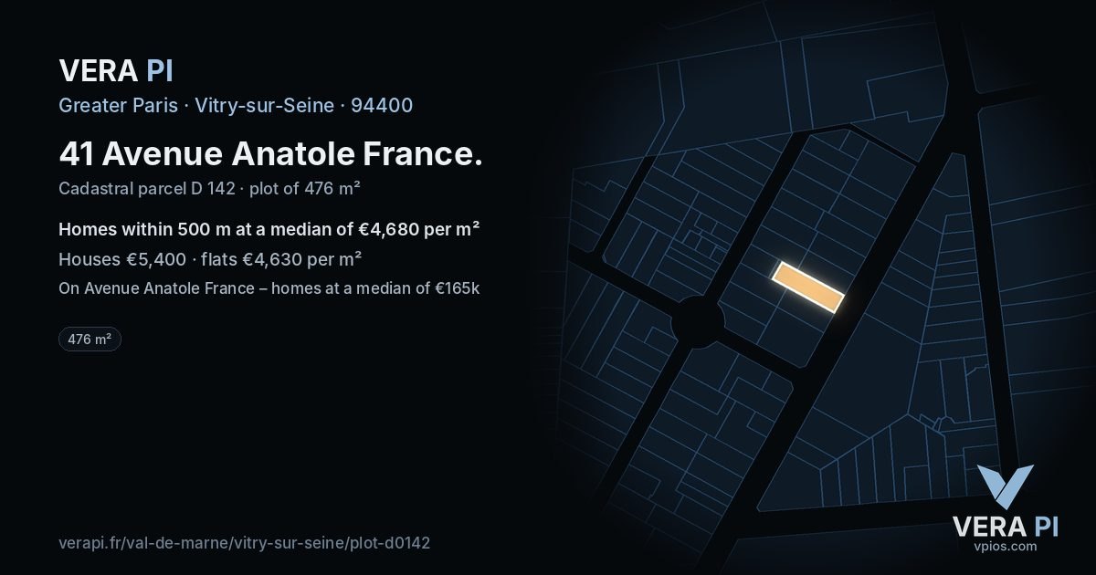 41 Avenue Anatole France, Vitry-sur-Seine at night – the plot lit, the parcels around coloured by the prices near them