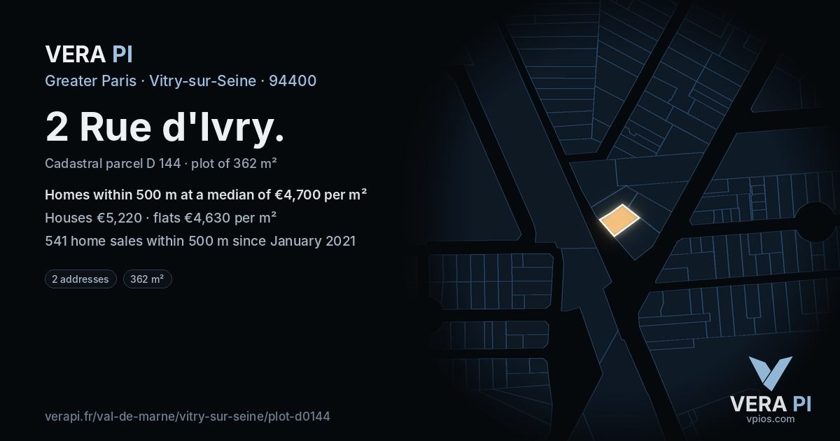 2 Rue d'Ivry, Vitry-sur-Seine at night – the plot lit, the parcels around coloured by the prices near them