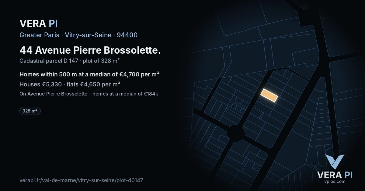 44 Avenue Pierre Brossolette, Vitry-sur-Seine at night – the plot lit, the parcels around coloured by the prices near them