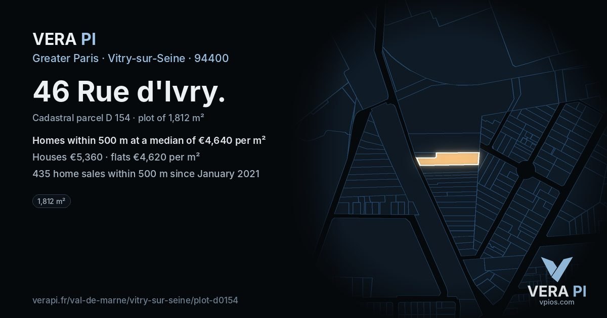 46 Rue d'Ivry, Vitry-sur-Seine at night – the plot lit, the parcels around coloured by the prices near them