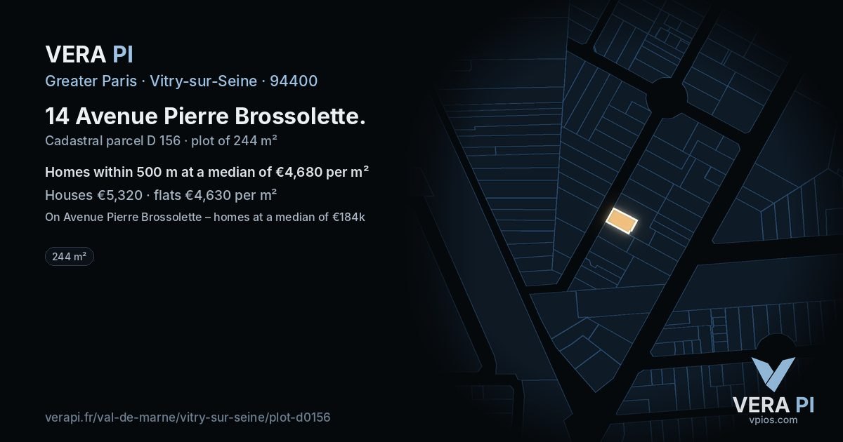 14 Avenue Pierre Brossolette, Vitry-sur-Seine at night – the plot lit, the parcels around coloured by the prices near them