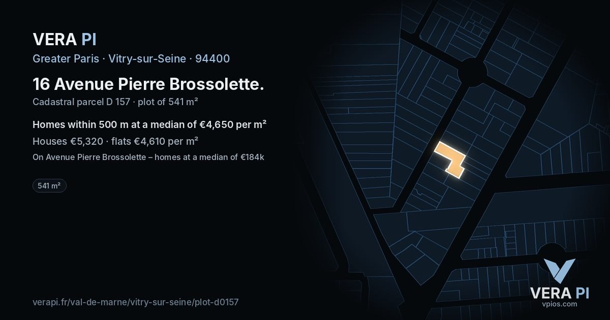 16 Avenue Pierre Brossolette, Vitry-sur-Seine at night – the plot lit, the parcels around coloured by the prices near them