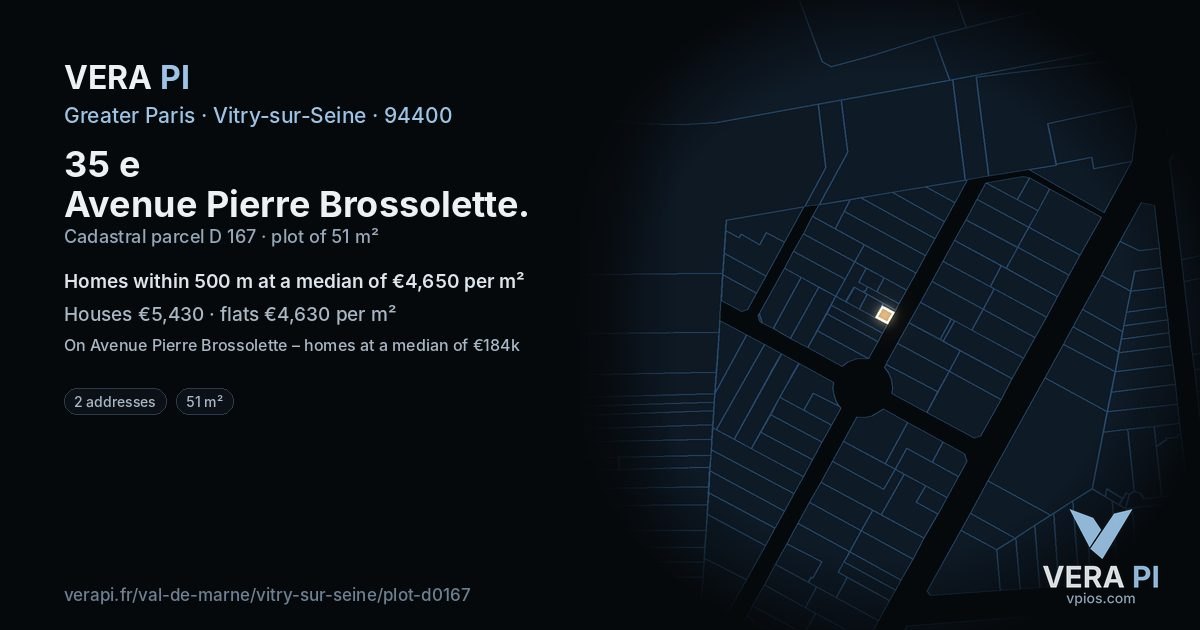 35 e Avenue Pierre Brossolette, Vitry-sur-Seine at night – the plot lit, the parcels around coloured by the prices near them