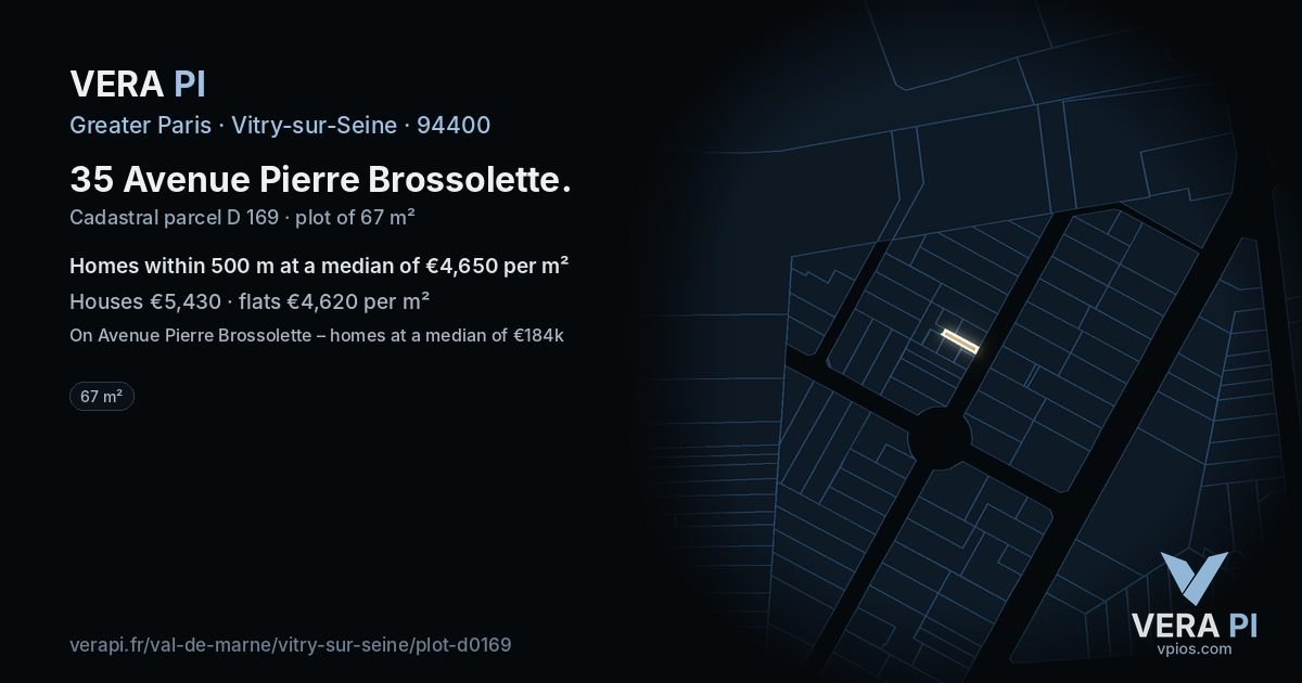 35 Avenue Pierre Brossolette, Vitry-sur-Seine at night – the plot lit, the parcels around coloured by the prices near them