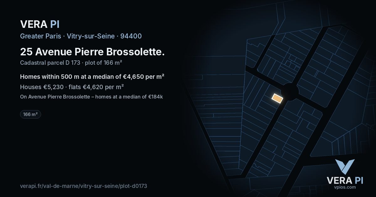 25 Avenue Pierre Brossolette, Vitry-sur-Seine at night – the plot lit, the parcels around coloured by the prices near them