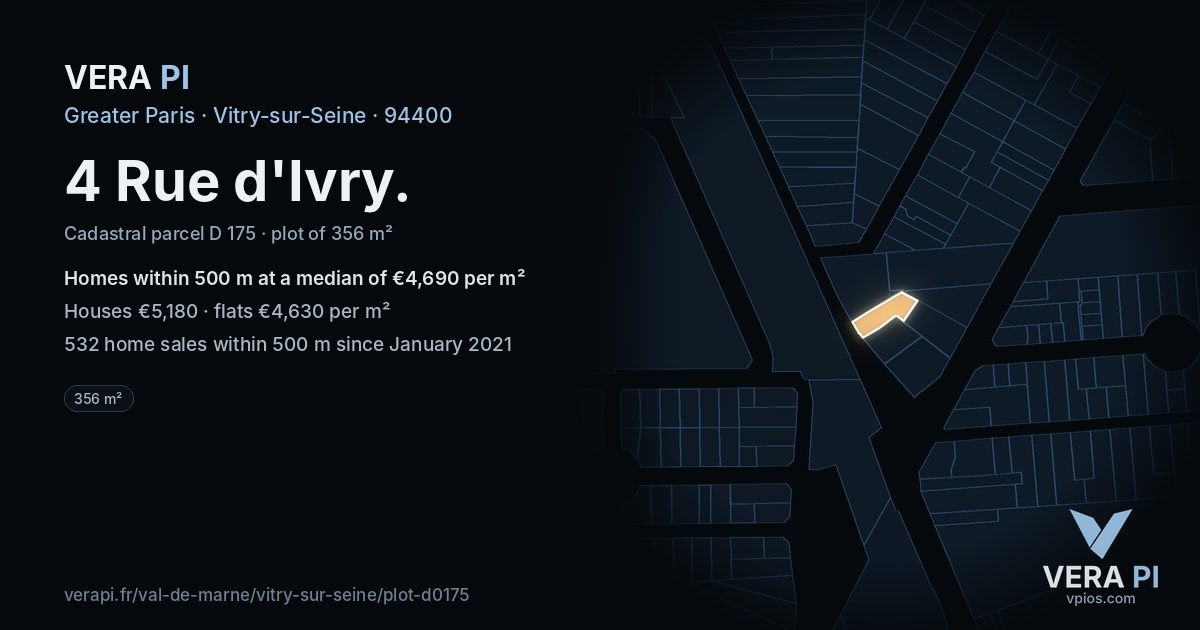 4 Rue d'Ivry, Vitry-sur-Seine at night – the plot lit, the parcels around coloured by the prices near them