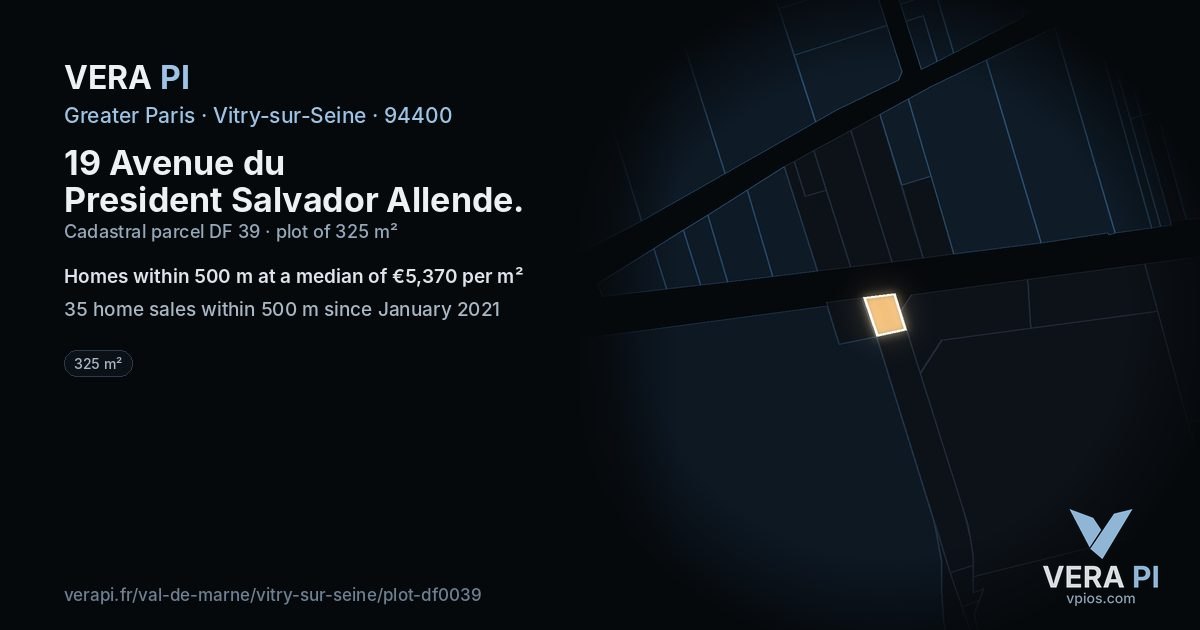 19 Avenue du President Salvador Allende, Vitry-sur-Seine at night – the plot lit, the parcels around coloured by the prices near them