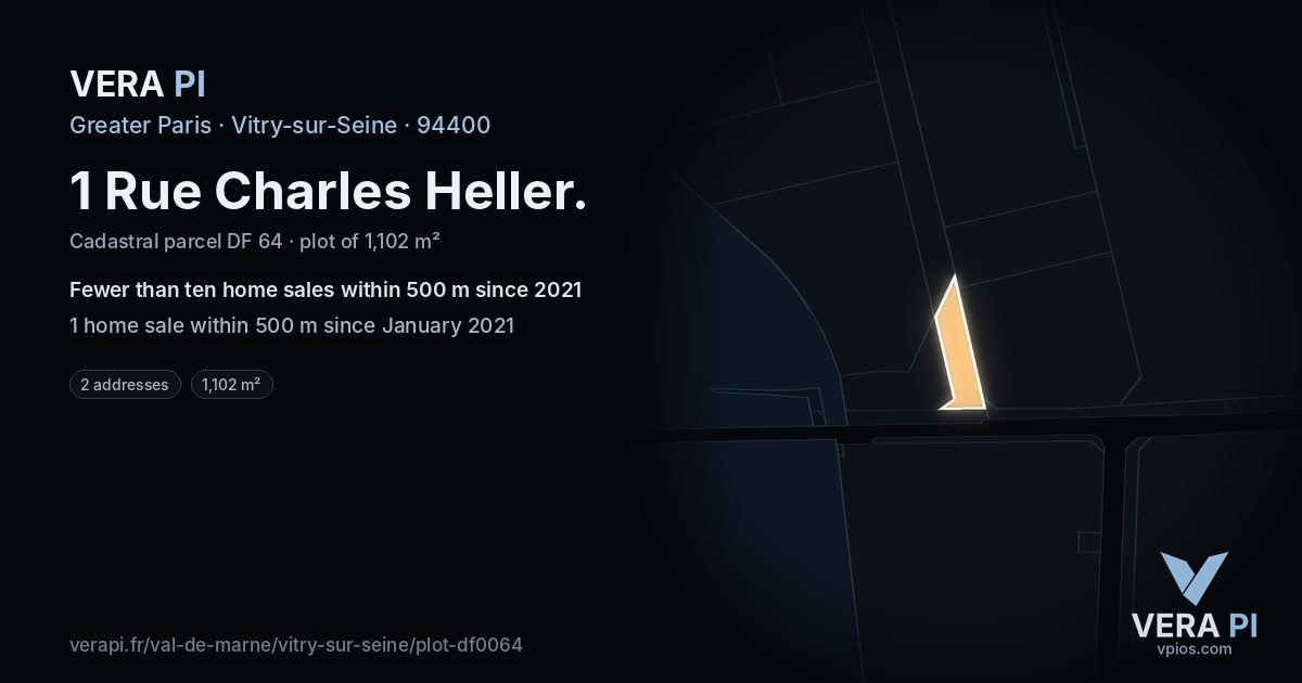 1 Rue Charles Heller, Vitry-sur-Seine at night – the plot lit, the parcels around coloured by the prices near them