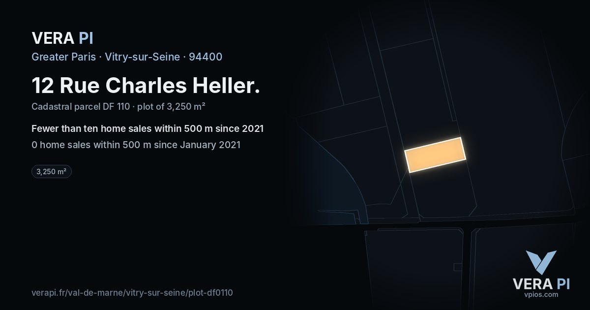 12 Rue Charles Heller, Vitry-sur-Seine at night – the plot lit, the parcels around coloured by the prices near them