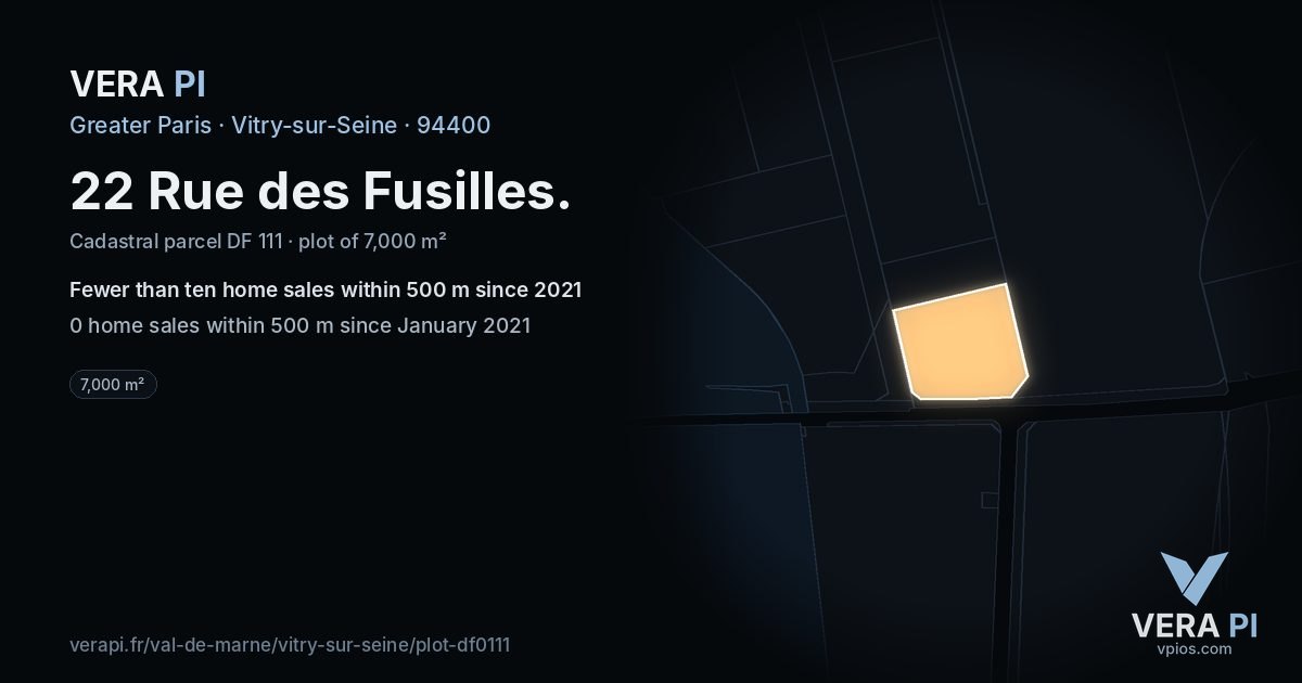 22 Rue des Fusilles, Vitry-sur-Seine at night – the plot lit, the parcels around coloured by the prices near them