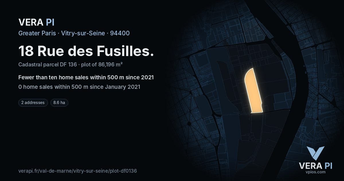 18 Rue des Fusilles, Vitry-sur-Seine at night – the plot lit, the parcels around coloured by the prices near them