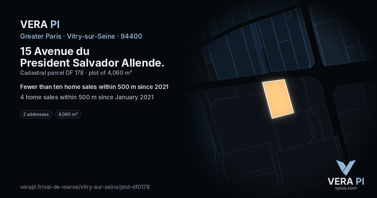 15 Avenue du President Salvador Allende, Vitry-sur-Seine at night – the plot lit, the parcels around coloured by the prices near them