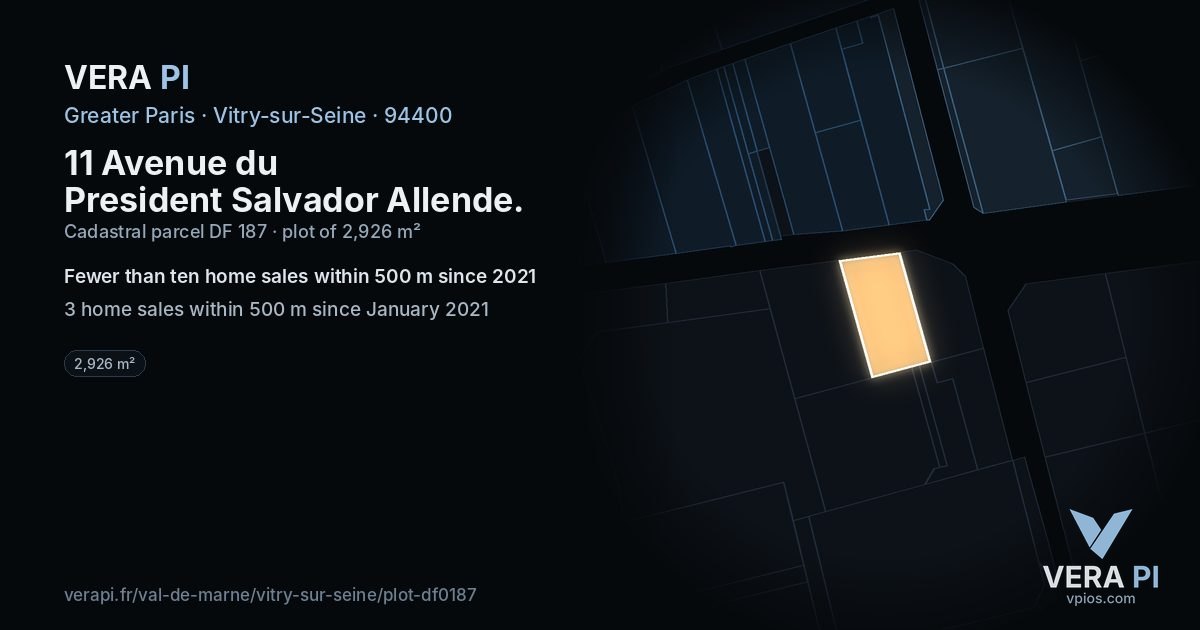 11 Avenue du President Salvador Allende, Vitry-sur-Seine at night – the plot lit, the parcels around coloured by the prices near them