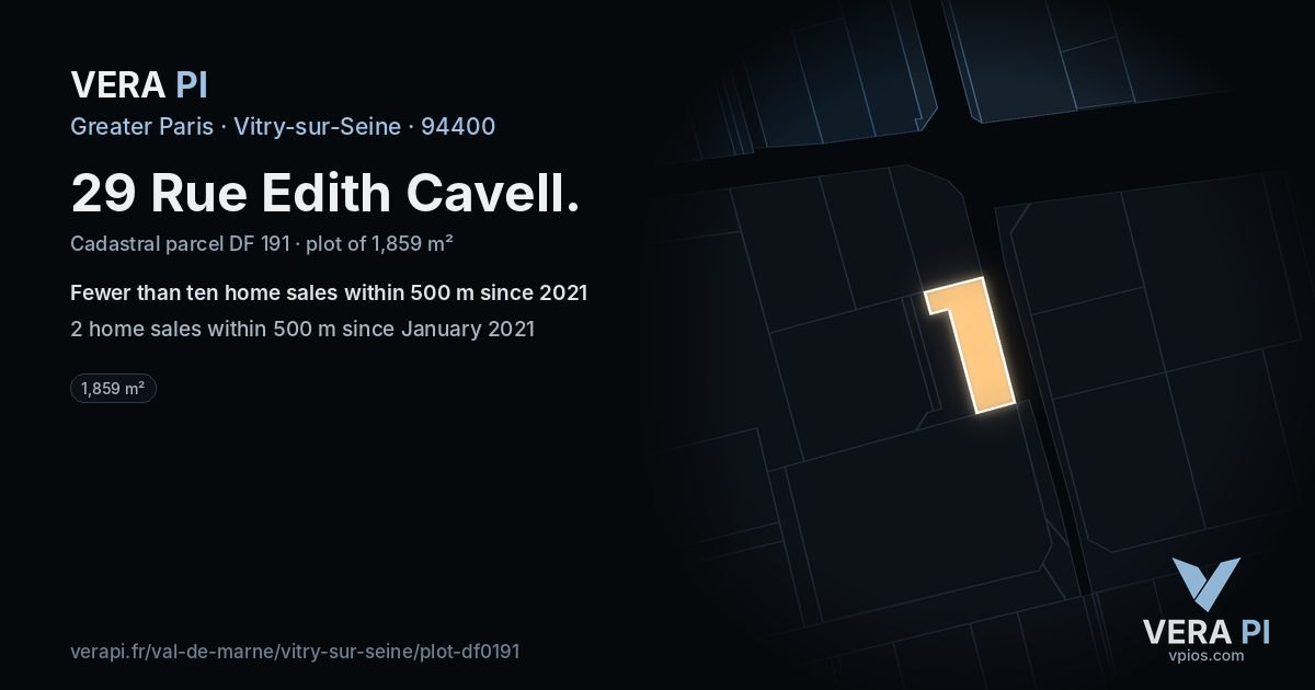 29 Rue Edith Cavell, Vitry-sur-Seine at night – the plot lit, the parcels around coloured by the prices near them