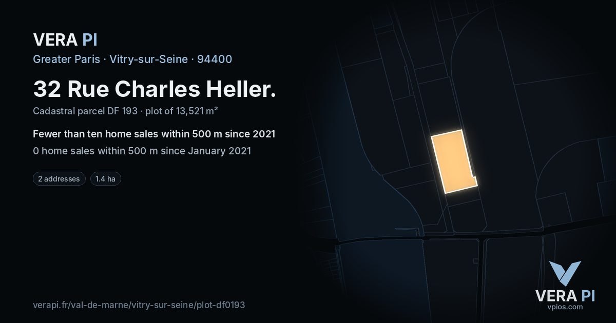 32 Rue Charles Heller, Vitry-sur-Seine at night – the plot lit, the parcels around coloured by the prices near them