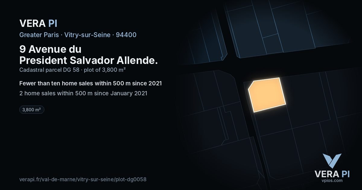 9 Avenue du President Salvador Allende, Vitry-sur-Seine at night – the plot lit, the parcels around coloured by the prices near them