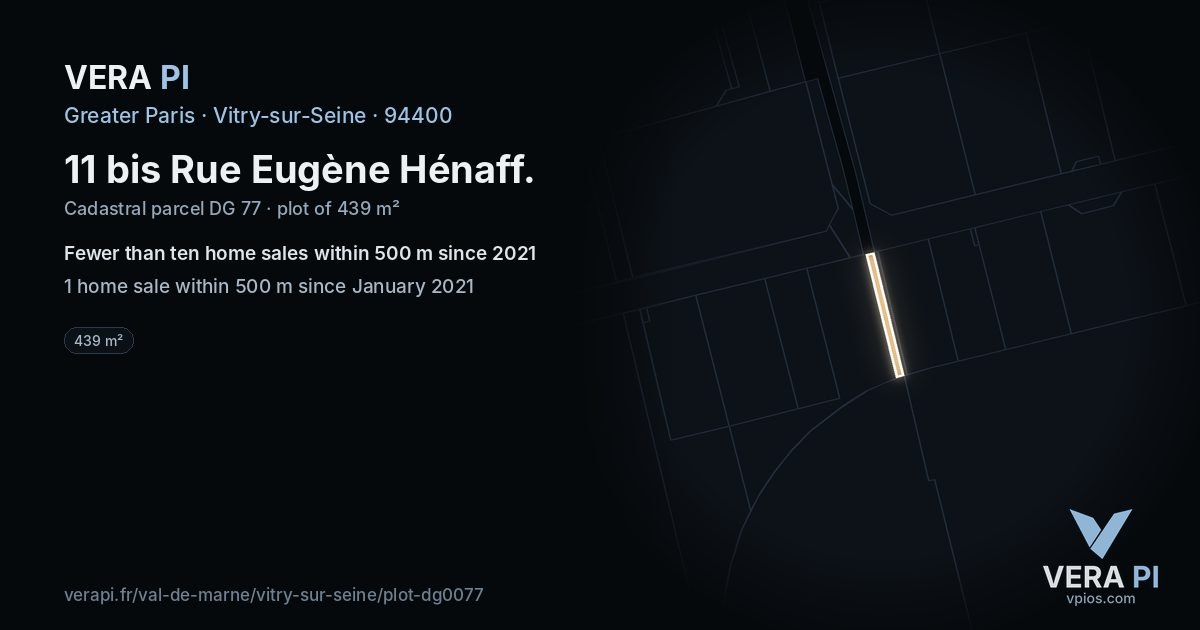 11 bis Rue Eugène Hénaff, Vitry-sur-Seine at night – the plot lit, the parcels around coloured by the prices near them