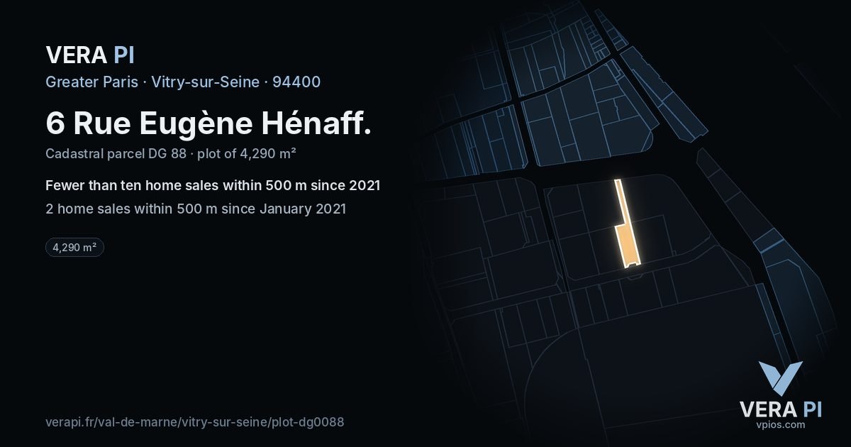 6 Rue Eugène Hénaff, Vitry-sur-Seine at night – the plot lit, the parcels around coloured by the prices near them