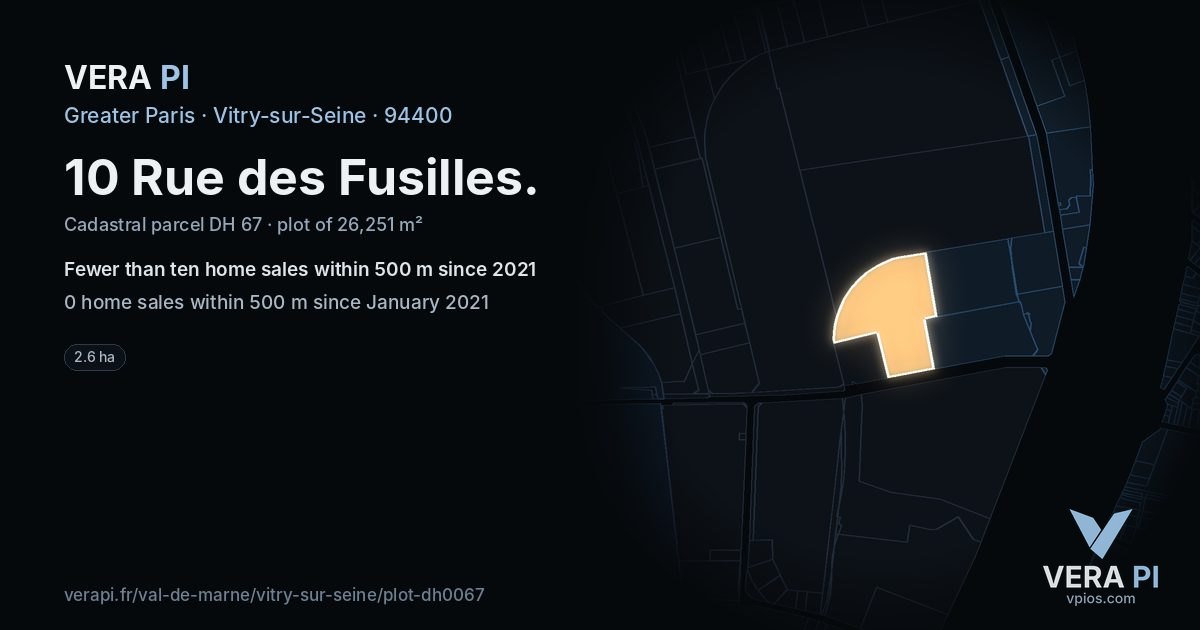 10 Rue des Fusilles, Vitry-sur-Seine at night – the plot lit, the parcels around coloured by the prices near them