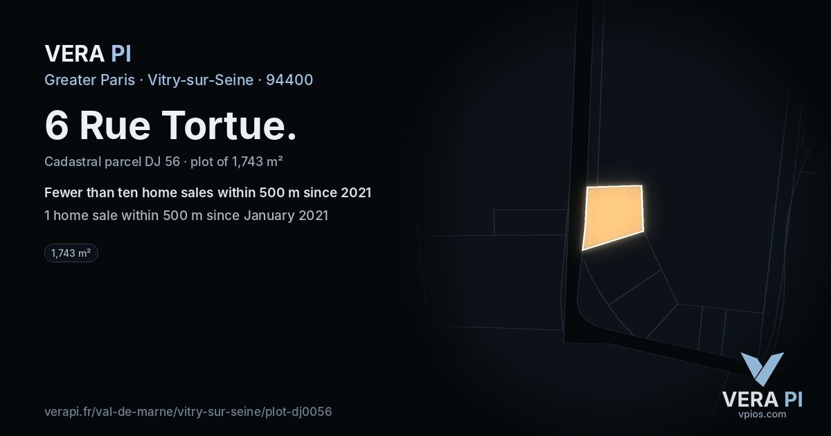 6 Rue Tortue, Vitry-sur-Seine at night – the plot lit, the parcels around coloured by the prices near them